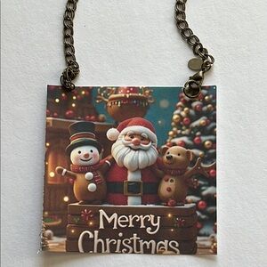 Red and White Holiday Ornament with Santa and Snowmen
